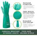 SHOWA 727 Chemical Resistant Gloves, 15-mil Unsupported Nitrile, 13-inch Extended Gauntlet, Bisque Grip, CE Cat III & Food Safe, Latex-Free, Green, X-Small, 12-Pack