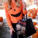 Women's Halloween Pumpkin Face Long Sleeve Spooky Sweatshirts Lightweight Casual Pullover Tops (Orange, L)