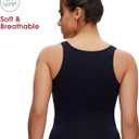 NANJI Sleeveless Tank Bodysuit for Women - Slim Fit Scoop Neck Thong Body Suit, Stretch Double Lined Tops Casual Going Out (S)