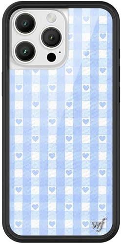 Wildflower Cases - Blue Gingham Hearts, Compatible with Apple iPhone 16 Pro Max | Plaid, Checkered, Unique, Cute, Trendy - Protective Black Bumper, 4ft Drop Test Certified, Women Owned Small Business