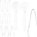 18 Pcs Clear Plastic Serving Utensils Set - 6 Clear Plastic Serving Spoons, 6 Tongs And 6 Forks - Heavy Duty Disposable Serving Utensils Set For Parties