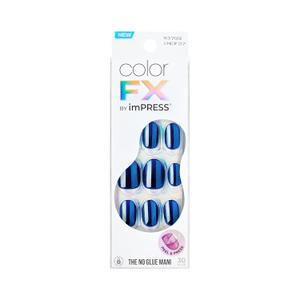 KISS colorFX by imPRESS Press On Nails , Reconnect, Solid Blue with Pearlescent Finish, Short Oval, IMPROVED adhesive, Includes 30 Fake Nails, Prep Pad, 1 Manicure Stick, 1 Mini Nail File