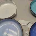 vancasso Pasta Bowls Set of 4, 46 oz Ceramic Salad Serving Bowls and Soup Bowls, Microwave Safe Pasta Plates, Large Shallow Kitchen Dishes, Bonita Series - Blue
