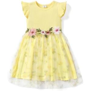 PATPAT Girl's Tulle Dress Tutu Party Birthday Poster Formal Fancy Flower Princess Dresses Size 8-9 Y