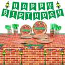 Qinyoung 171 Pcs Street Theme Birthday Party Decorations Red Brick Wall Street Party Supplies Happy Birthday Banner Plastic Tablecloth Paper Plates Tableware for Cartoon Theme Decorations
