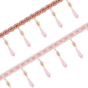 OLYCRAFT 13.1 Yards Pink Beaded Fringe Trim 3.5 Inch Wide Decorative Tassel Trim Beaded Fringe Trims Bead Tassel Trims Bead Polyester Fringe for DIY Craft Sewing Curtain Decoration