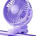 SWEETFULL Portable Clip on Fan - Battery Operated Stroller Fan, 4000mAh Small Rechargeable Fans with LED Display, 4 Speeds, Mini Personal Cooling Desk Cooler for Golf Cart Travel Camping Gym (Purple)
