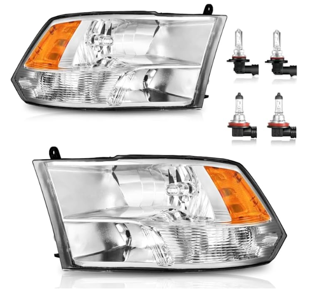 2010 2011 2012 2013 2014 2015 2016 2017 2018 Dodge Ram Headlight Assembly compatible with 10-18 Ram 1500/10-18 Ram 2500 3500 Chrome Housing Amber Reflector Headlamp Replacement