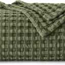 Bedsure Cooling Cotton Waffle Weave Throw Blanket - Lightweight Breathable Blanket of Rayon Derived from Bamboo for Hot Sleepers, Luxury Throws for Bed, Couch and Sofa, Green, 50x70 Inches