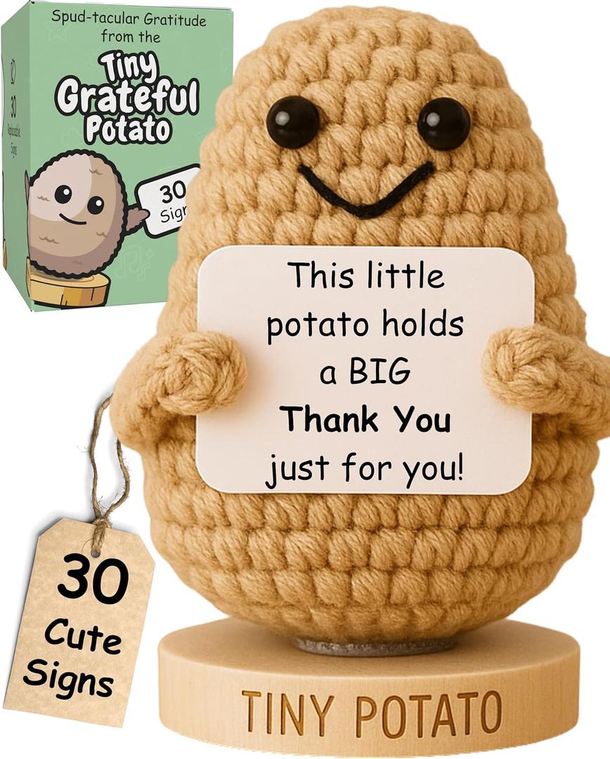 Thank You Gift for Women - Positive Crochet Potato with 30 Cute Appreciation Signs - Funny Gratitude Gift for Coworker Doctor Nurse Teacher Employees - Bulk Staff Appreciation Thank You Present Idea