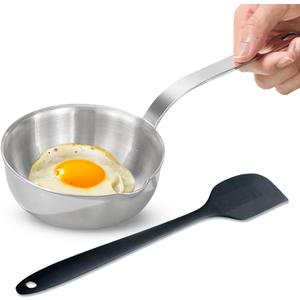 Mini Egg Pan, 304 Stainless Steel Omelet Pan, 5.1Inch Sauce Pan Mini Skillet for Butter Warmer Small Pot Cooking with 10.5" Scraper (Black)