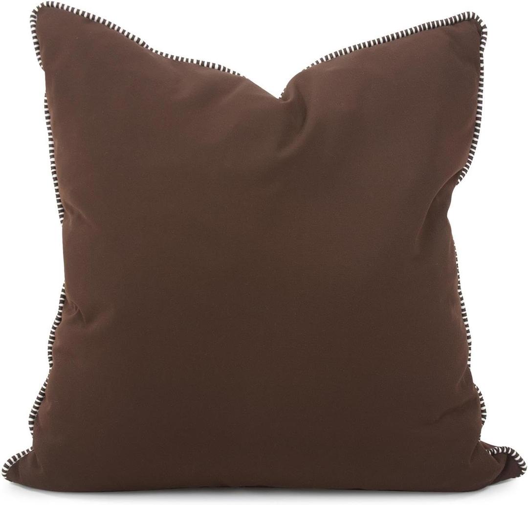 Howard Elliott Fluffy Throw Poly Insert Outdoor Pillow, Sunbrella Square Cushion Cover with Textured Trim Cording for Couch, Sofa, Indoor & Outdoor Use, 24 x 24 Inch, Seascape Chocolate