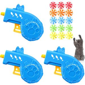 Sumind 18 Pieces Interactive Cat Fetch Tracking Toys With 5 Colors Flying Propellers for Indoor Pet Kitty Training Chasing (Blue Cat Theme Design)