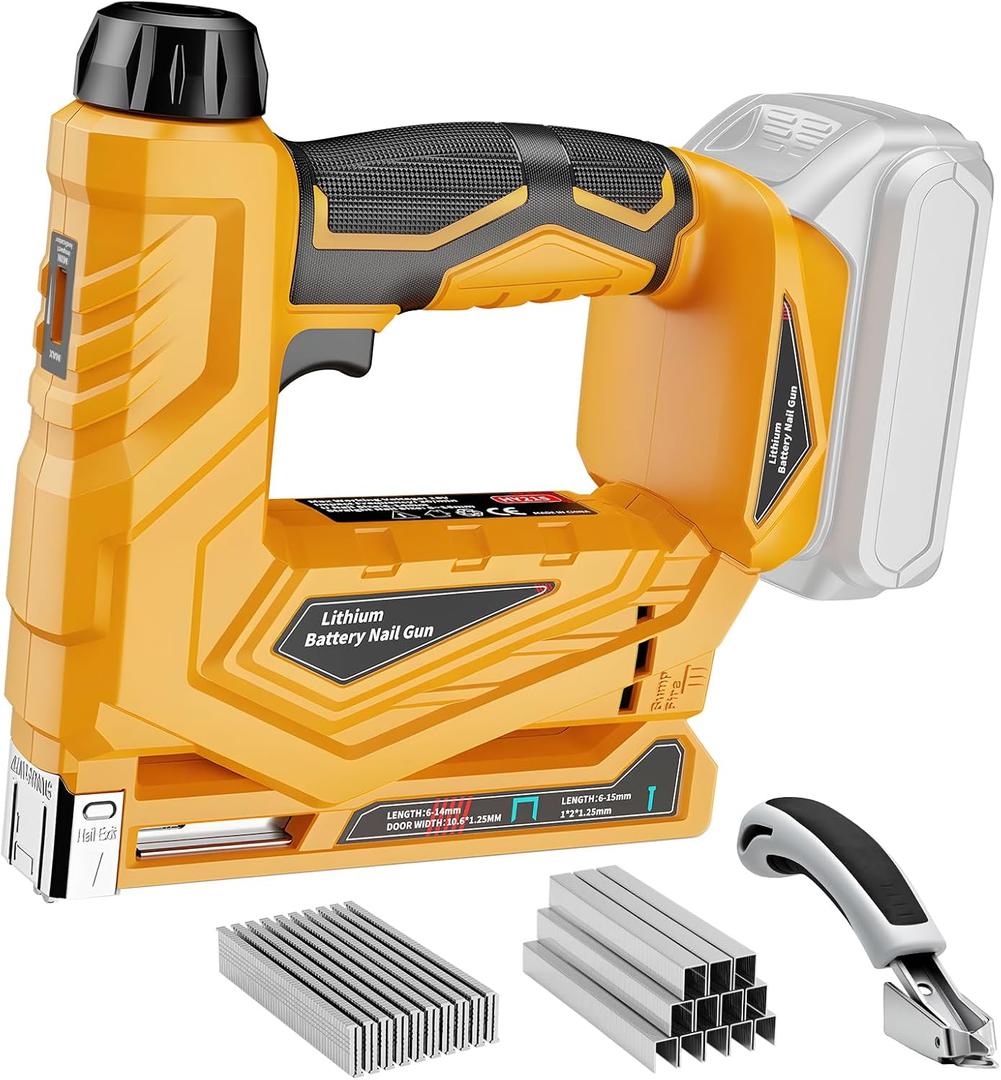 Cordless Nail Gun for Dewalt 20V Battery (No Battery), 2-IN-1 Electric 18GA Brad Nailer & T50 Crown Stapler, Battery Powered Staple Gun with 1000 Staples and 1000 Nails for Woodworking & Family DIY