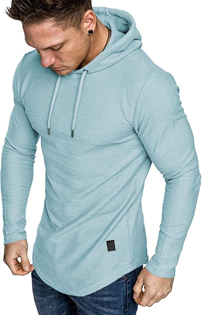 Lexiart Mens Fashion Athletic Hoodies Sport Sweatshirt Solid Color Fleece Pullover Sky Blue X-Large