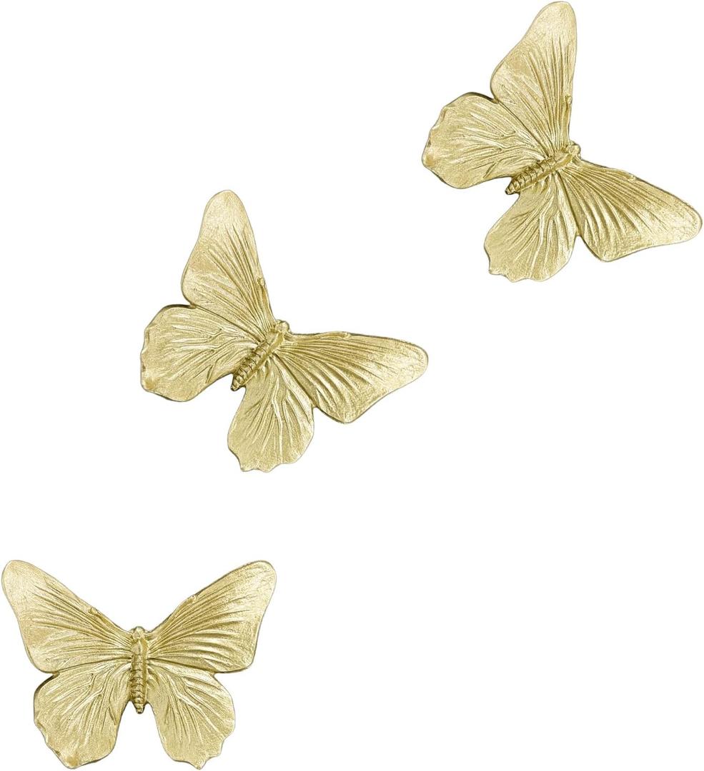 GUSFREUD 3D Butterfly Wall Decor Set – Resin Wall Decorations for Living Room, Bedroom, Garden, Yard, Outdoor and Gallery Walls - Antique Gold - Set of 3