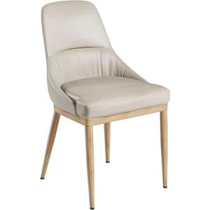 Set of 2 Armless Dining Chairs, Taupe Faux Leather Chairs with Metal Legs in Wood Grain Finish, Upholstered Seat & Back, Modern Stone-Color PU Leather Chair for Dining Room or Living Room