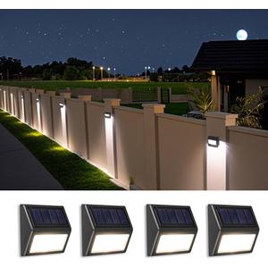 Solar Fence Lights, Waterproof Solar Outdoor Lights for Stairs Decks Steps Fences Patio Yard, LED Wall Sconce (Cool White/4 Pack)