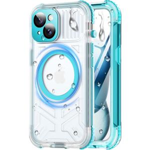 For iPhone 15 Waterproof Case with Magsafe, Built-in [Camera & Screen Protector] [Lanyard], IP68 Water Proof Full Body Dustproof Heavy Duty Frosted Protective Phone Cover, 6.1" Teal