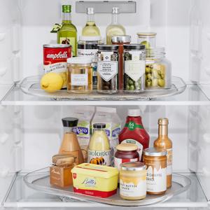 LAMU 2 Pack Lazy Susan Turntable Organizer 14.56'' x 11'', Rectangular, Rotating Organizer for Refrigerator Cabinet, Pantry, Kitchen, Countertop, Table, Fridge Organizers and Storage, Clear
