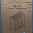 Bamboo Laundry Hamper 3 Section with Lid, 150L Laundry Sorter with Lockable Wheels, Pull-Out Removable Washable Bags, 3 12.5 Gal Divided Laundry Baskets for Laundry Room, Bathroom (Beige)