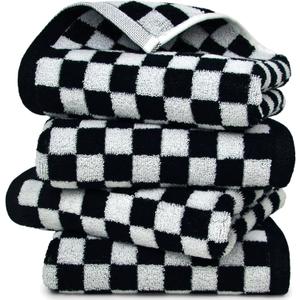Jacquotha Black and White Hand Towels 4 Pack, Cotton Decorative Bathroom Hand Towels & Checkered Kitchen Decor, 13" x 29"