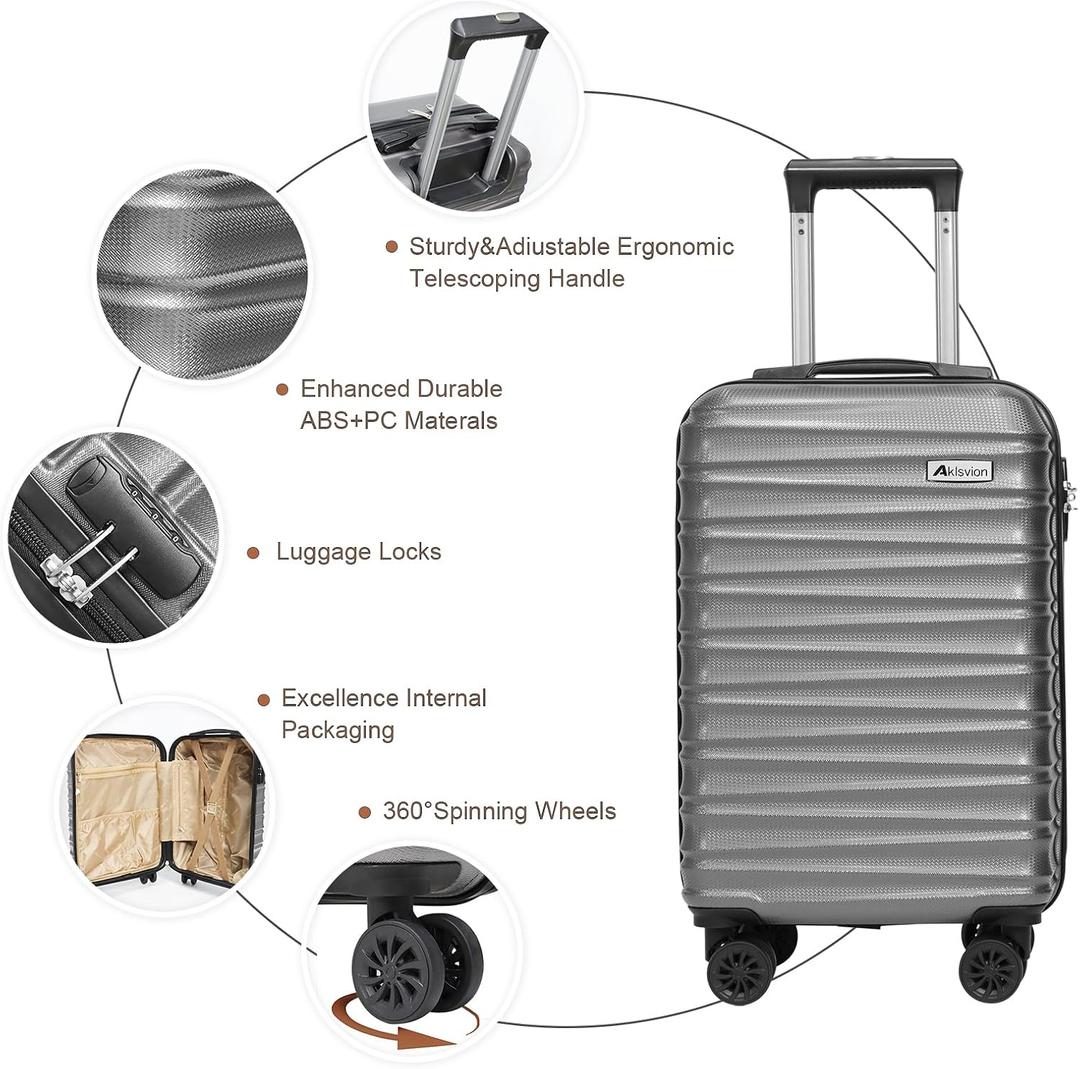 Carry on luggage 20 In suitcase with Spinner Wheels ABS & PC Hardside Luggage（Off white）