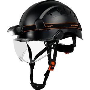 Safety Helmet with Headlight,Safety Hard Hats with Visor,Rechargeable Headlamp for Men Work Industrial,Construction,Forestry (Black-Clear Visor-05E Headlight)