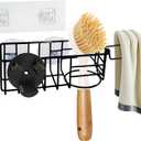 Sponge Holder Smile Face with Dish Cloth Hanger for Kitchen Sink, In-sink Caddy Organizer with Suction Cups & Adhesive Strips, Rustproof Sponge Rack for Soap, Brush, Scrubber - Black