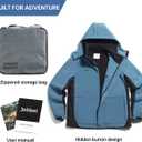 Men's Heated Jacket Windproof Winter Outdoor Soft Shell with Detachable Hood Electric Heated Coat (Blue, XL)