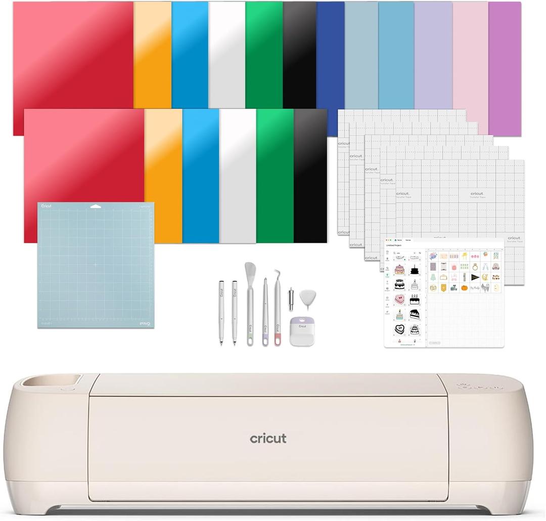 Cricut Explore 4 - Smart Cutting Machine (Seashell) | Engagement Bundle - Includes Smart Vinyl, Cardstock, Transfer Tape, Iron On HTV, Mat, Pens, Tool Kit, & 30 Images in Design Space App