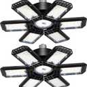 2 Pack Garage Lights, 200W 20000LM 6500K LED Shop Lights, Garage Light Ceiling Led with 6+1 Deformable Panels, Screw in E26/E27 Socket Bulb for Warehouse, Workshop, Basement, Barn Lighting