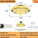 Modern Crystal Chandelier for Living Room Black 24in Crystal Raindrop Ceiling Light for Room Bedroom LED Dimmable 2700-6000K