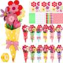 Motipuns 24 Sets Flower Bouquet Craft Kit DIY Make Your Own Bunch of Flowers Mother's Day Teacher Appreciation Week DIY Thankful Gift Craft Home Fun Activities (Multicolor,Rose)