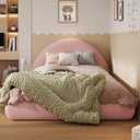 Merax Twin Bed Frames with Arch Shaped Headboard, Pink Fleece Cloud Upholstered Bed Frame, Twin Floor Bed Frame with Solid Wood Slats, No Box Spring Required, Noise-Free, Easy Assembly