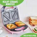 GreenLife Electric Waffle Sandwich Maker, Toaster, Panini Press with Healthy Ceramic Nonstick Plates, Perfect for Tuna Melts, Crispy Rice, Grilled Cheese, LED Indicator Light, PFAS-Free, Pink