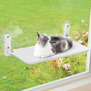 Easy Fold Cat Window Perch - Cordless, Fold-Up, Zip Closure Embeded Machine Washable Bed Cover, Robust Metal Frame - Cat Hammock for Window for Large Cats and Kittens (White, Large) (23.0"L x 12.0"W x 7.0"Th)