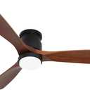 52" Ceiling Fans Flush Mount with Lights and Remote Control, Dark Brown Solid Wood Ceiling Fans for Indoor Outdoor Farmhouse, Timing 6 Speeds 3 Color Light with Memory Lighting