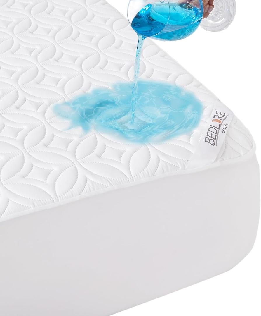 Bedlore Waterproof Mattress Protector, Queen Size Noiseless Mattress Pad with Deep Pocket 6"-18" Depth, Soft Breathable Bed Mattress Cover Washable for Home, Bedroom, Hotel (White)