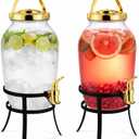 Havawish 2 Pack Drink Beverage Dispenser with Stand for Parties 1.16 Gallon Plastic Water Lemonade Juice Dispenser with Spigot and Lid for Countertop Weddings (Gold)