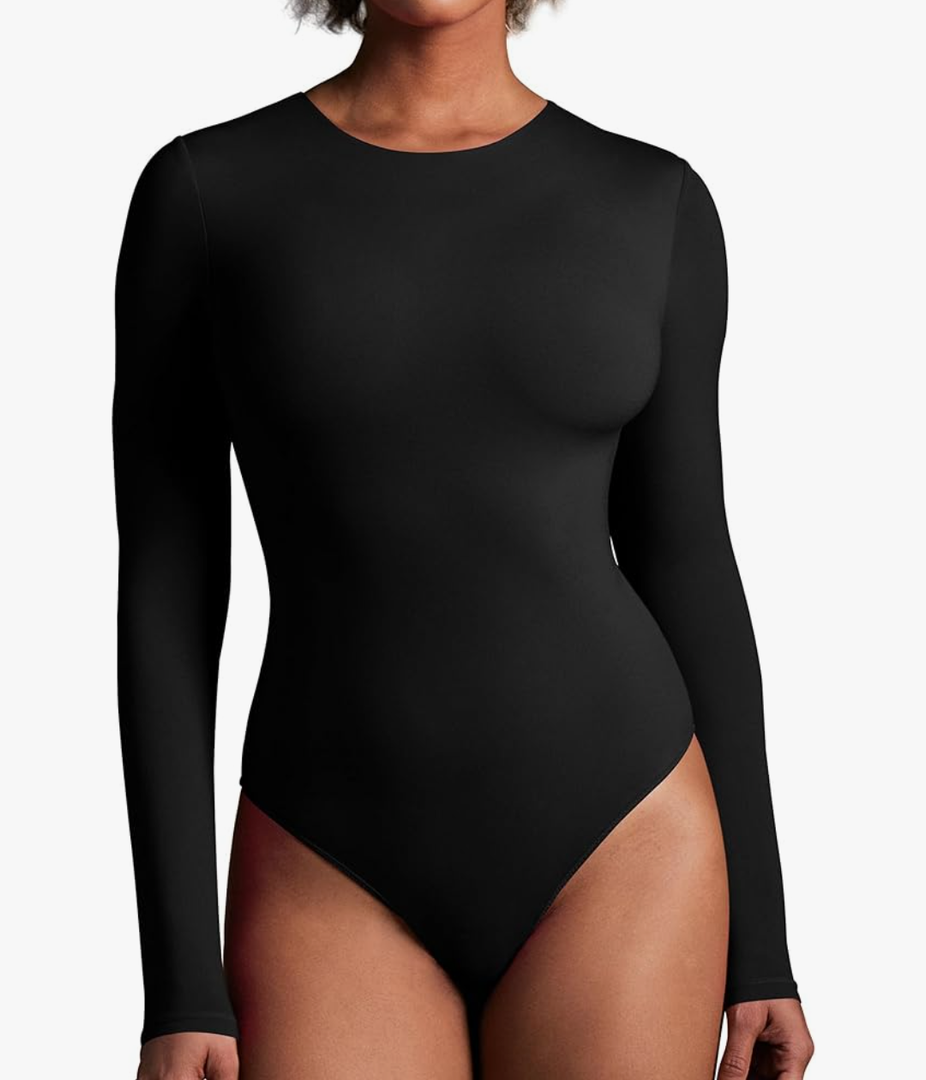 IUGA Long Sleeve Bodysuits for Women Crew Neck Body suit Women's Slimming Basic Tummy Control Bodysuit Tops M