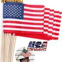 Small American Flags on Stick 5x8 Inch/30 Pack - Mini Ameirican Flags/Handheld American Wooden Stick Flag with Safe Spear Top for July 4th Decoration, Veteran Party, etc.