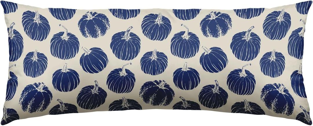 Blue Fall Pumpkin Pillow Cover 14x36 Inch Autumn Harvest Theme Thanksgiving Decorative Long Throw Pillowcases Outdoor Seasonal Farmhouse Lumbar Rectangle Cushion Case Decor for Couch Sofa Bed