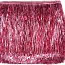 YYCRAFT 6" Wide Fringe Trim Garland Dance Costume Fringe Trimming Shiny Foil Effect Party Decor (10 Yards, Dark Pink)