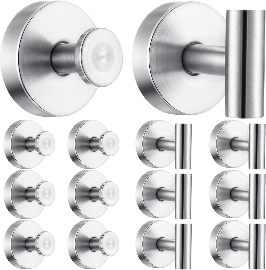 12 Pack Suction Cup Hooks for Shower Stainless Steel Shower Towel Hook No Drill Suction Hooks for Bathroom Heavy Duty Towel Hook(Silver)