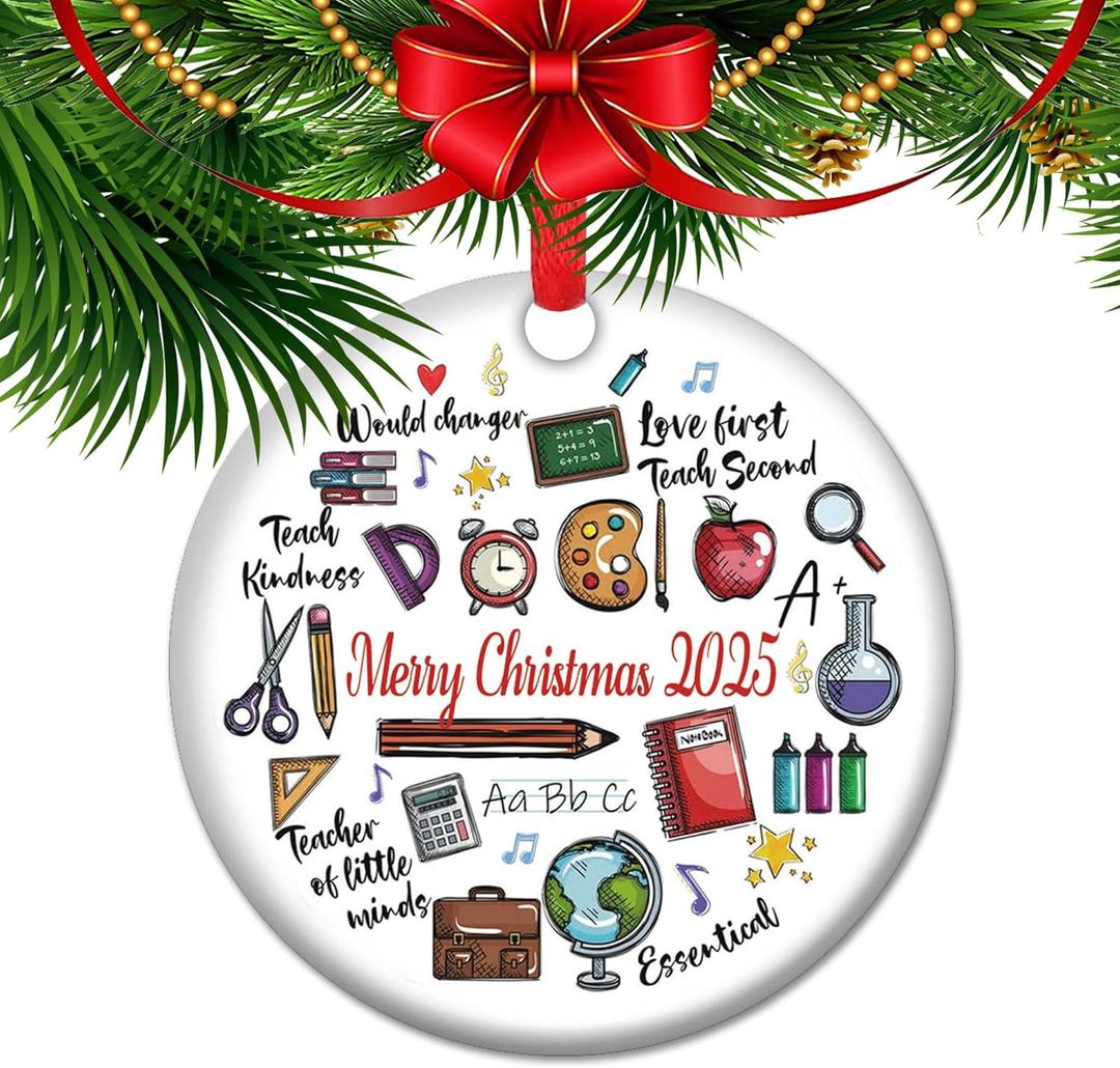 New Teacher Keepsake Ornament 2025 Teacher Appreciation Gift End of Year Present for Educators Ceramic Apple Tree Decor (T36)