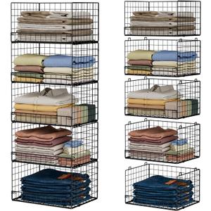 5-Tier Stackable Closet Organizers and Storage Shelves, Closet Shelf Organizer Basket Bins, Foldable Sweater Storage for Closet Organizer System, BlackPatent Pending