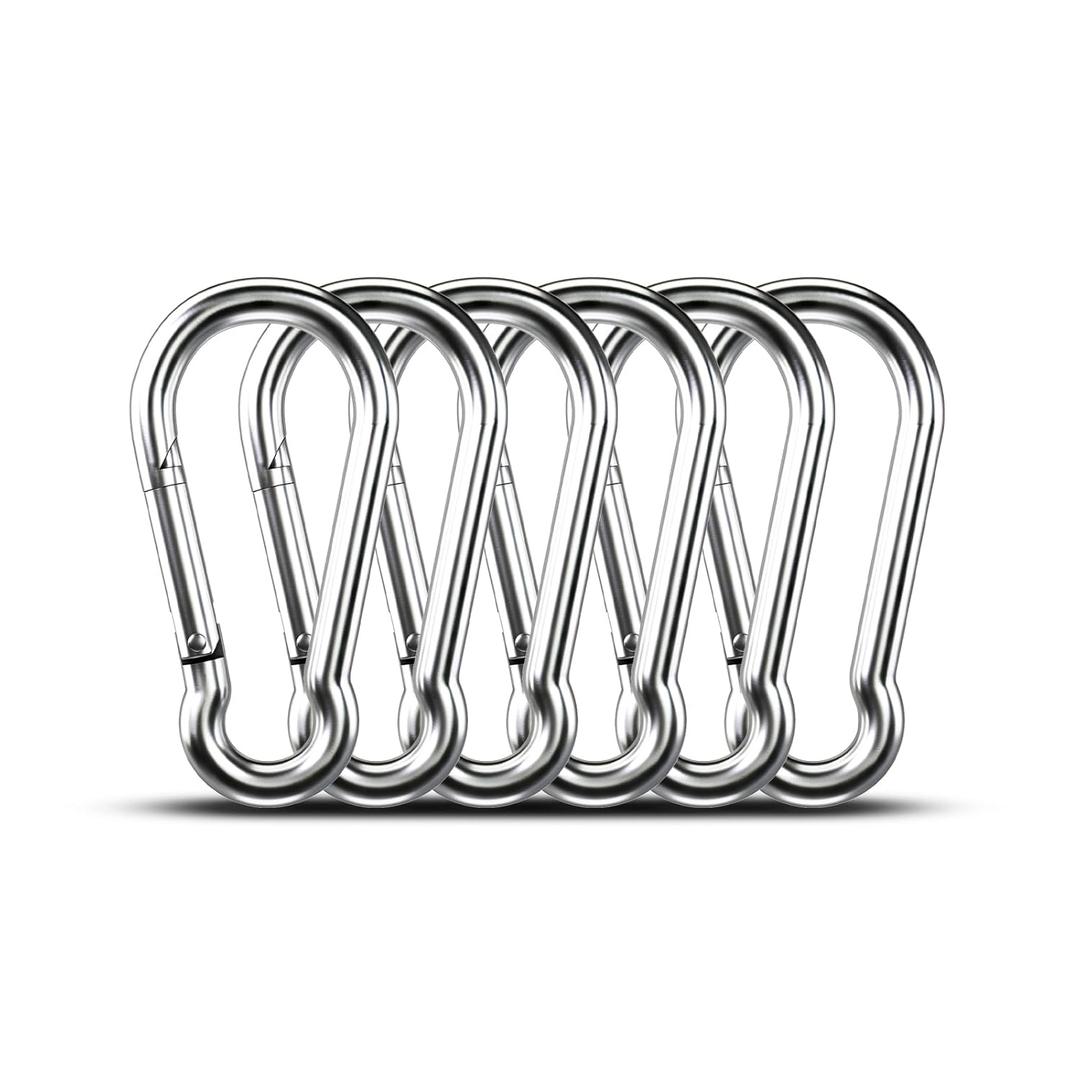 Large Carabiner Clip Hooks, 6pcs 4.7 inch Carabiners Heavy Duty, 304 Stainless Steel Spring Snap Hook Fits Camping Hanging Hiking Weight Lifting, Metal Clips for Rope or Chain
