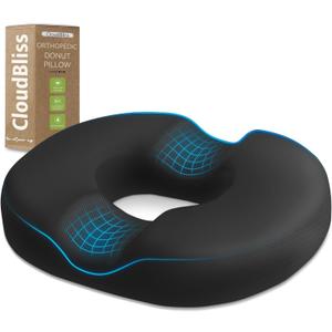 Donut Pillow Seat Cushion Chair Pad for Tailbone Pain Relief and Hemorrhoids, Memory Foam Seat Chair Cushion for Postpartum Pregnancy, Seat Cushions for Men and Women for Home & Office, (Black) (Large)
