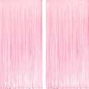 Pastel Pink Party Backdrop Decoration - GREATRIL Baby Pink Foil Fringe Streamers for Baby/Boo Day/Valentines/Cowgirl/Sweet/Cloud/Unicorn/Princess/Bow Themed - 3.2ft X 8.2ft - 2 Packs
